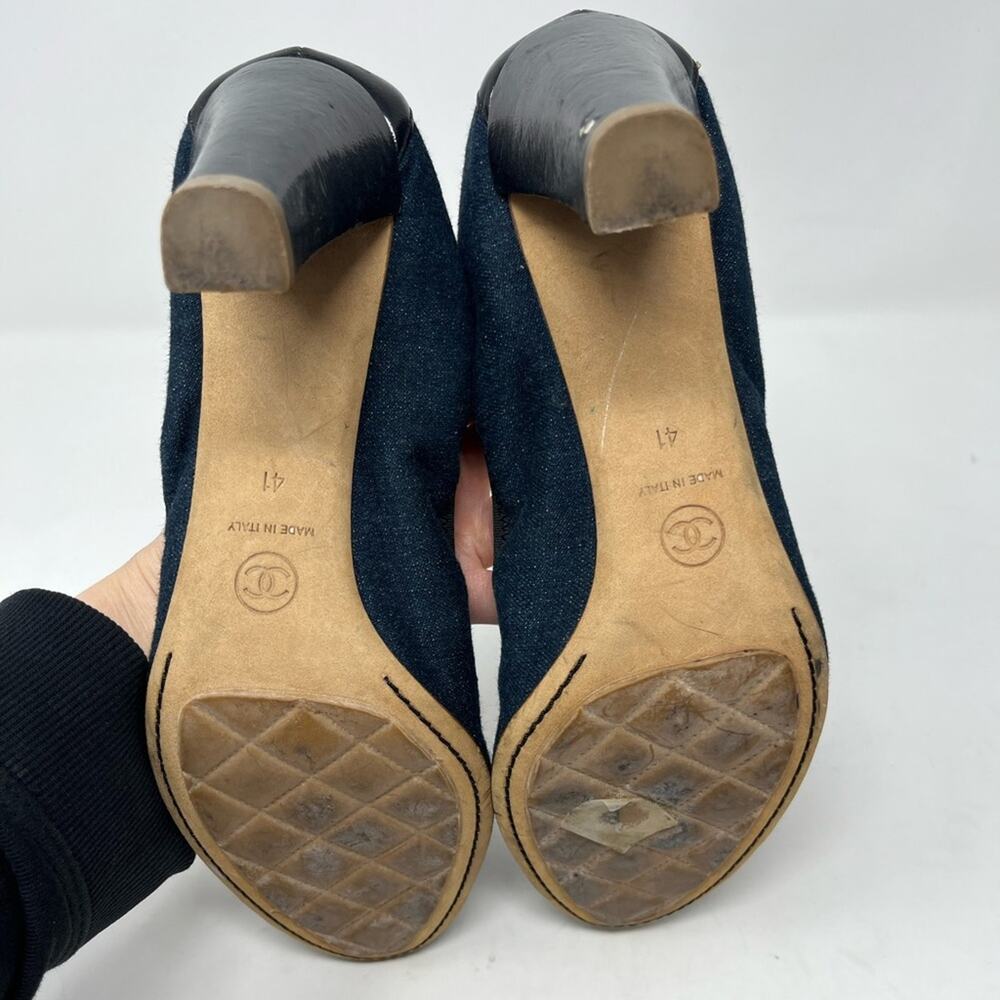 Chanel Ballet Cap Toe Leather Pump Black Denim Spirit Stretch Pump Vintage 41 - Picture 5 of 5